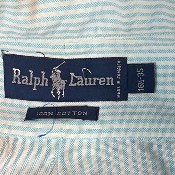 RALPH LAUREN Teal Stripe Oxford Button Down Shirt Size 16.5-35 - Picture 7 of 8